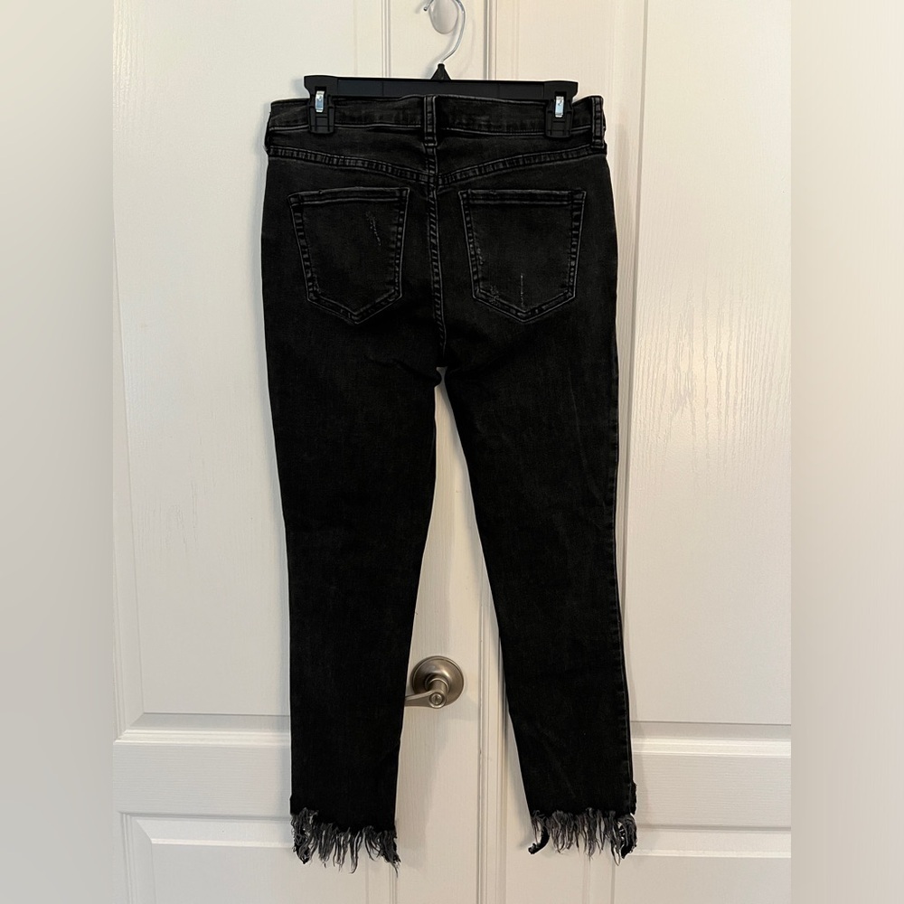 FREE PEOPLE 28 Great Heights Frayed Skinny Jeans Black Charcoal - Picture 8 of 14